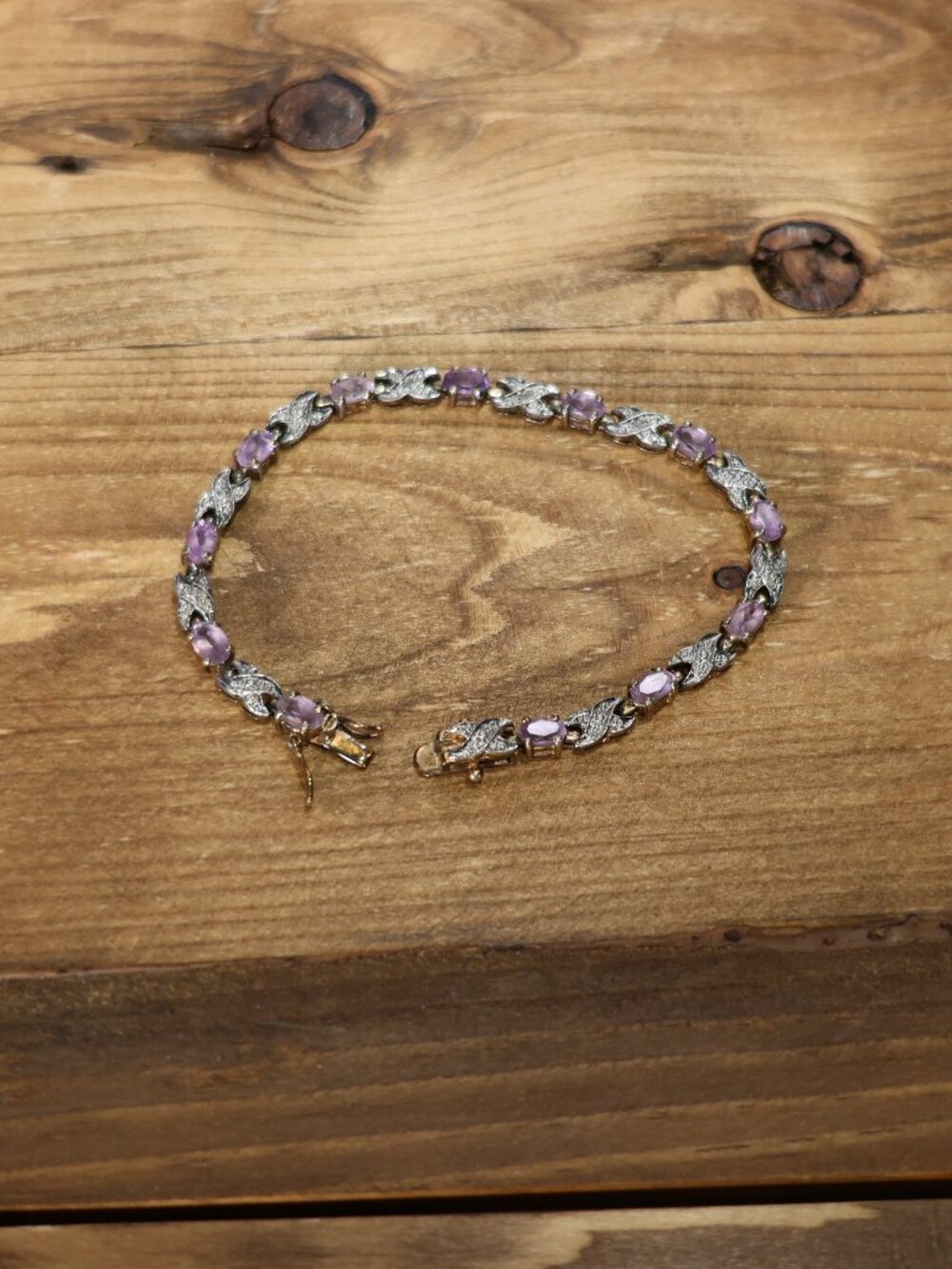 Vintage YG Over Sterling Silver 925 Natural Heated Amethyst Tennis Bracelet 8"